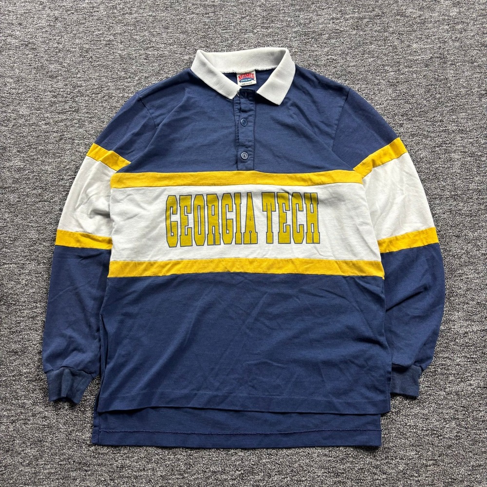 Vintage 1990s Nutmeg Georgia Tech Rugby Polo Long Sleeve Blue Size Large - Picture 1 of 7
